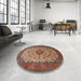 Round Traditional Saffron Red Medallion Rug in a Office, tr1882