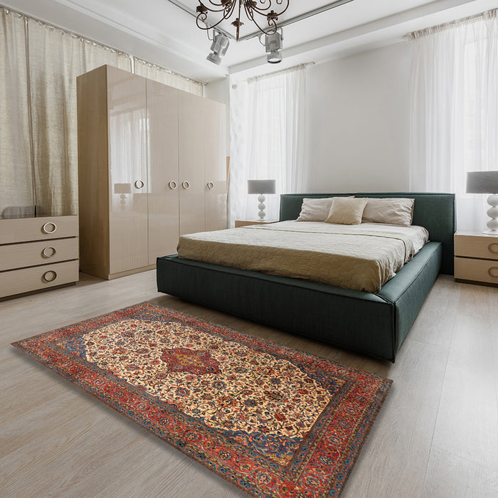 Machine Washable Traditional Saffron Red Rug in a Bedroom, wshtr1882