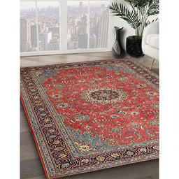 Traditional Fire Brick Red Persian Rug in Family Room, tr1884