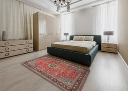 Traditional Fire Brick Red Persian Rug in a Bedroom, tr1884