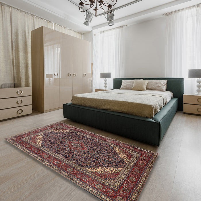 Traditional Dark Almond Brown Persian Rug in a Bedroom, tr1885