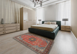 Traditional Saffron Red Medallion Rug in a Bedroom, tr1887