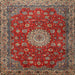 Round Machine Washable Traditional Brown Rug, wshtr1888