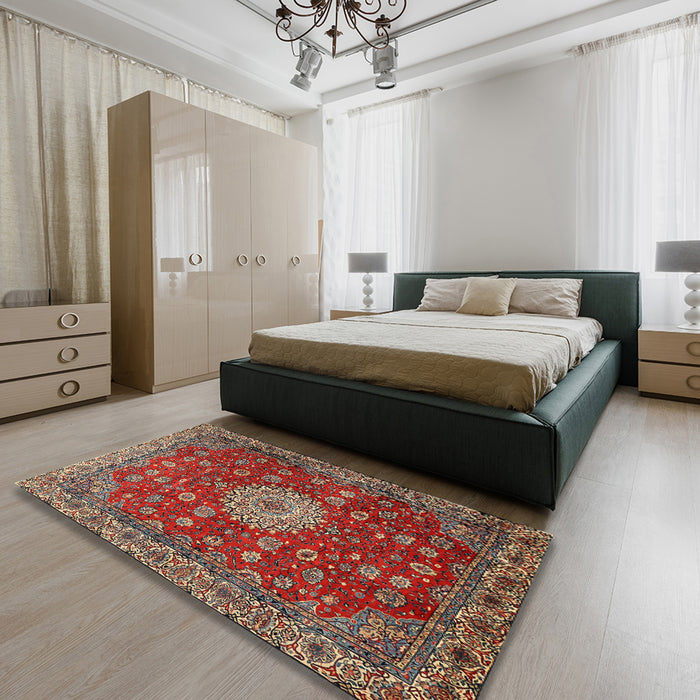 Machine Washable Traditional Brown Rug in a Bedroom, wshtr1888