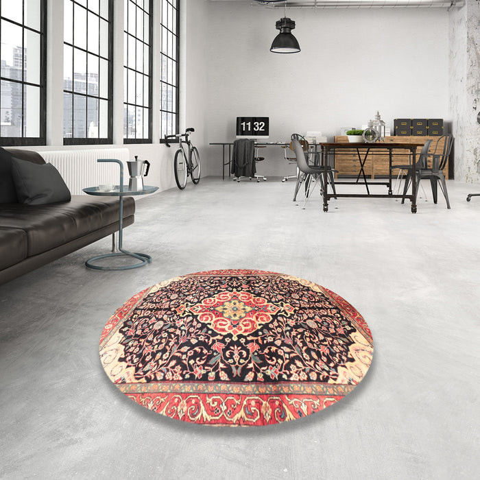 Round Traditional Brown Red Medallion Rug in a Office, tr188