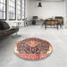 Round Traditional Brown Red Medallion Rug in a Office, tr188