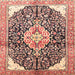 Round Machine Washable Traditional Brown Red Rug, wshtr188