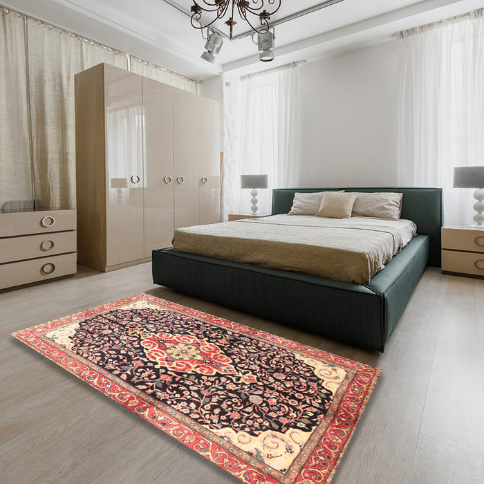 Traditional Brown Red Medallion Rug in a Bedroom, tr188