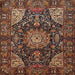 Square Traditional Orange Brown Medallion Rug, tr1891