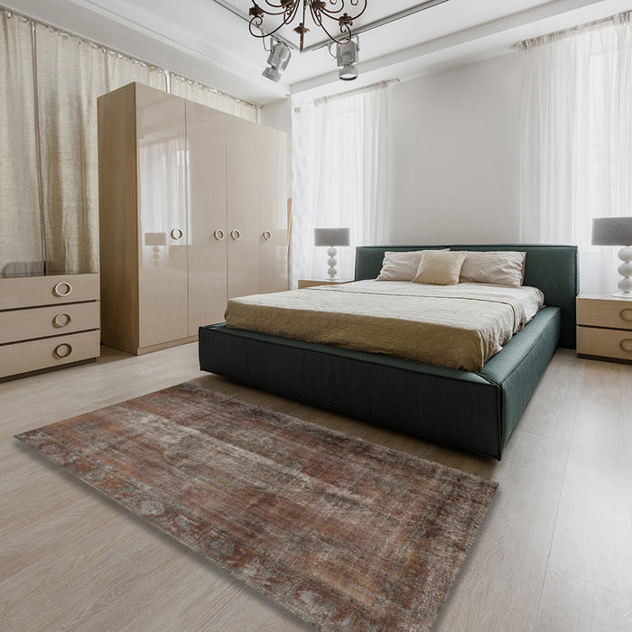 Machine Washable Traditional Dark Almond Brown Rug in a Bedroom, wshtr1892