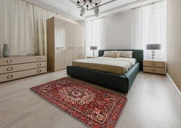 Traditional Dark Gold Brown Persian Rug in a Bedroom, tr1896