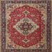 Round Machine Washable Traditional Saffron Red Rug, wshtr1897