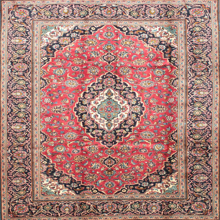Square Traditional Light French Beige Brown Medallion Rug, tr189