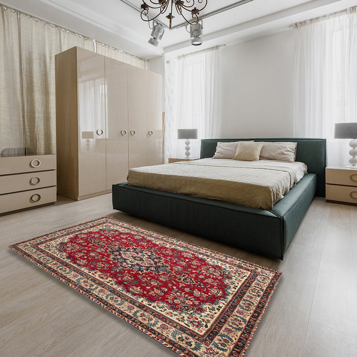 Machine Washable Traditional Camel Brown Rug in a Bedroom, wshtr18