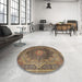 Round Machine Washable Traditional Brass Green Rug in a Office, wshtr1901
