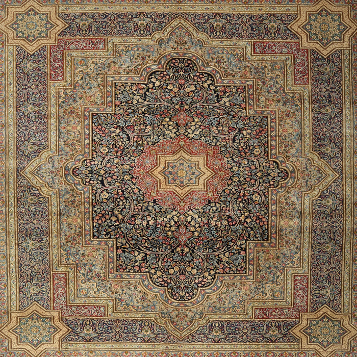 Square Traditional Copper Green Medallion Rug, tr1901