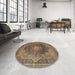 Round Traditional Copper Green Medallion Rug in a Office, tr1901