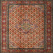 Round Machine Washable Traditional Saffron Red Rug, wshtr1904