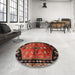 Round Machine Washable Traditional Sienna Brown Rug in a Office, wshtr1905