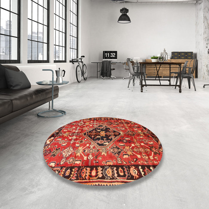 Round Traditional Red Persian Rug in a Office, tr1907