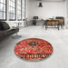 Round Traditional Red Persian Rug in a Office, tr1907