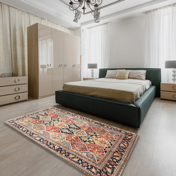 Machine Washable Traditional Chestnut Brown Rug in a Bedroom, wshtr190