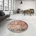 Round Machine Washable Traditional Chestnut Brown Rug in a Office, wshtr190