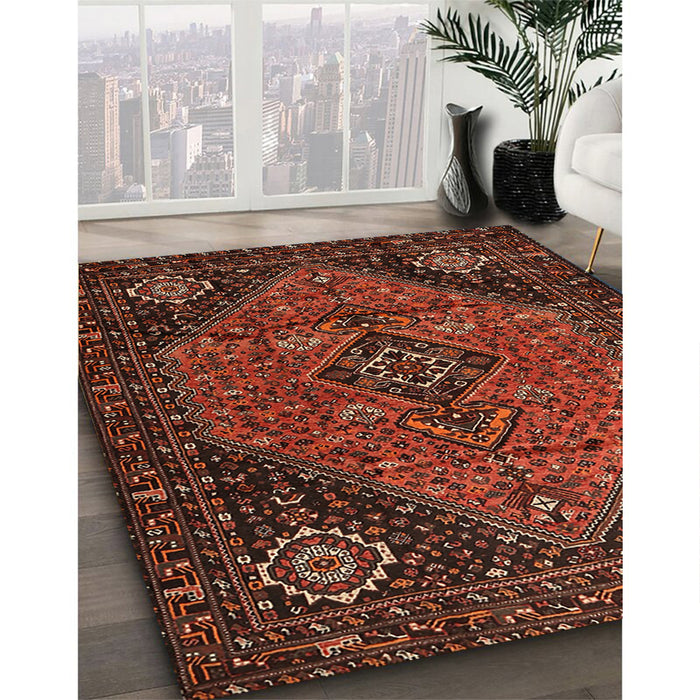 Traditional Maroon Red Persian Rug in Family Room, tr1910