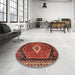 Round Traditional Rust Pink Persian Rug in a Office, tr1911