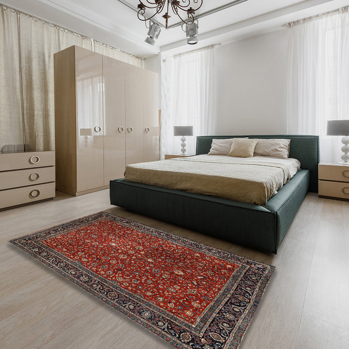 Traditional Brown Persian Rug in a Bedroom, tr1913