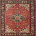 Round Machine Washable Traditional Orange Brown Rug, wshtr1914