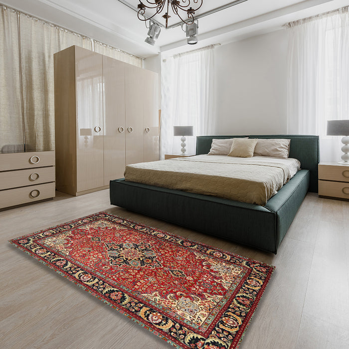 Traditional Orange Brown Persian Rug in a Bedroom, tr1914