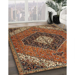 Traditional Saffron Red Persian Rug in Family Room, tr1916
