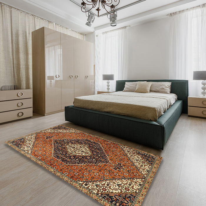 Traditional Saffron Red Persian Rug in a Bedroom, tr1916