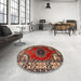 Round Machine Washable Traditional Saffron Red Rug in a Office, wshtr1919