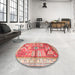 Round Traditional Crimson Red Animal Rug in a Office, tr191