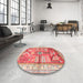 Round Machine Washable Traditional Crimson Red Rug in a Office, wshtr191