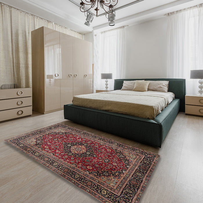 Machine Washable Traditional Dark Almond Brown Rug in a Bedroom, wshtr1926