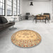 Round Traditional Chrome Gold Yellow Medallion Rug in a Office, tr1927