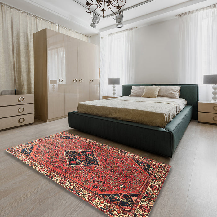 Machine Washable Traditional Orange Salmon Pink Rug in a Bedroom, wshtr192