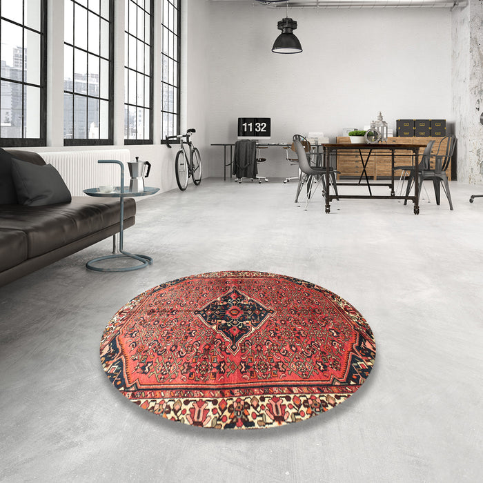 Round Machine Washable Traditional Orange Salmon Pink Rug in a Office, wshtr192