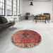 Round Traditional Orange Salmon Pink Persian Rug in a Office, tr192