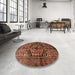 Round Machine Washable Traditional Red Brown Rug in a Office, wshtr1931