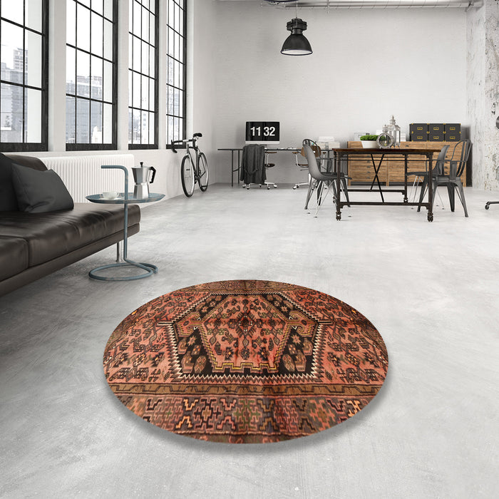 Round Traditional Red Brown Persian Rug in a Office, tr1931