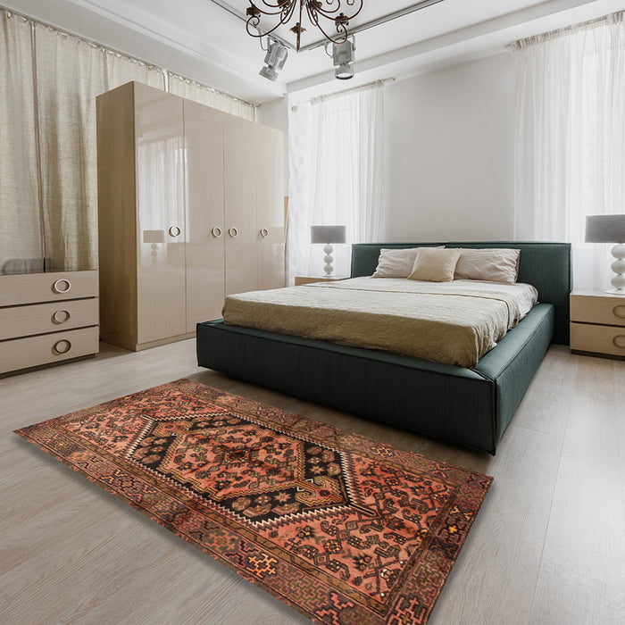 Traditional Red Brown Persian Rug in a Bedroom, tr1931