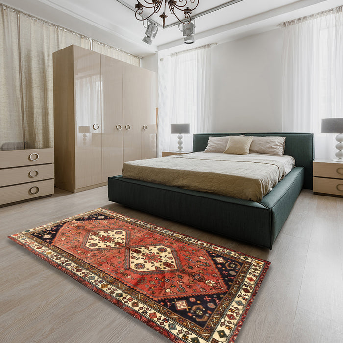 Machine Washable Traditional Tomato Red Rug in a Bedroom, wshtr1932