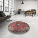 Round Machine Washable Traditional Brown Red Rug in a Office, wshtr1934