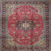 Square Traditional Brown Red Medallion Rug, tr1934