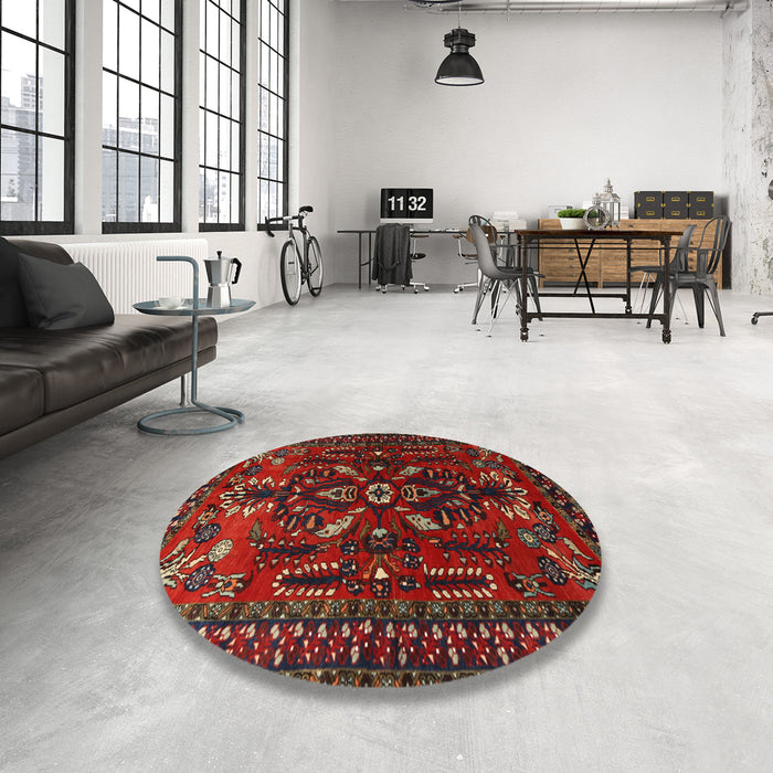 Round Traditional Reddish Brown Persian Rug in a Office, tr1935