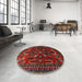 Round Traditional Reddish Brown Persian Rug in a Office, tr1935